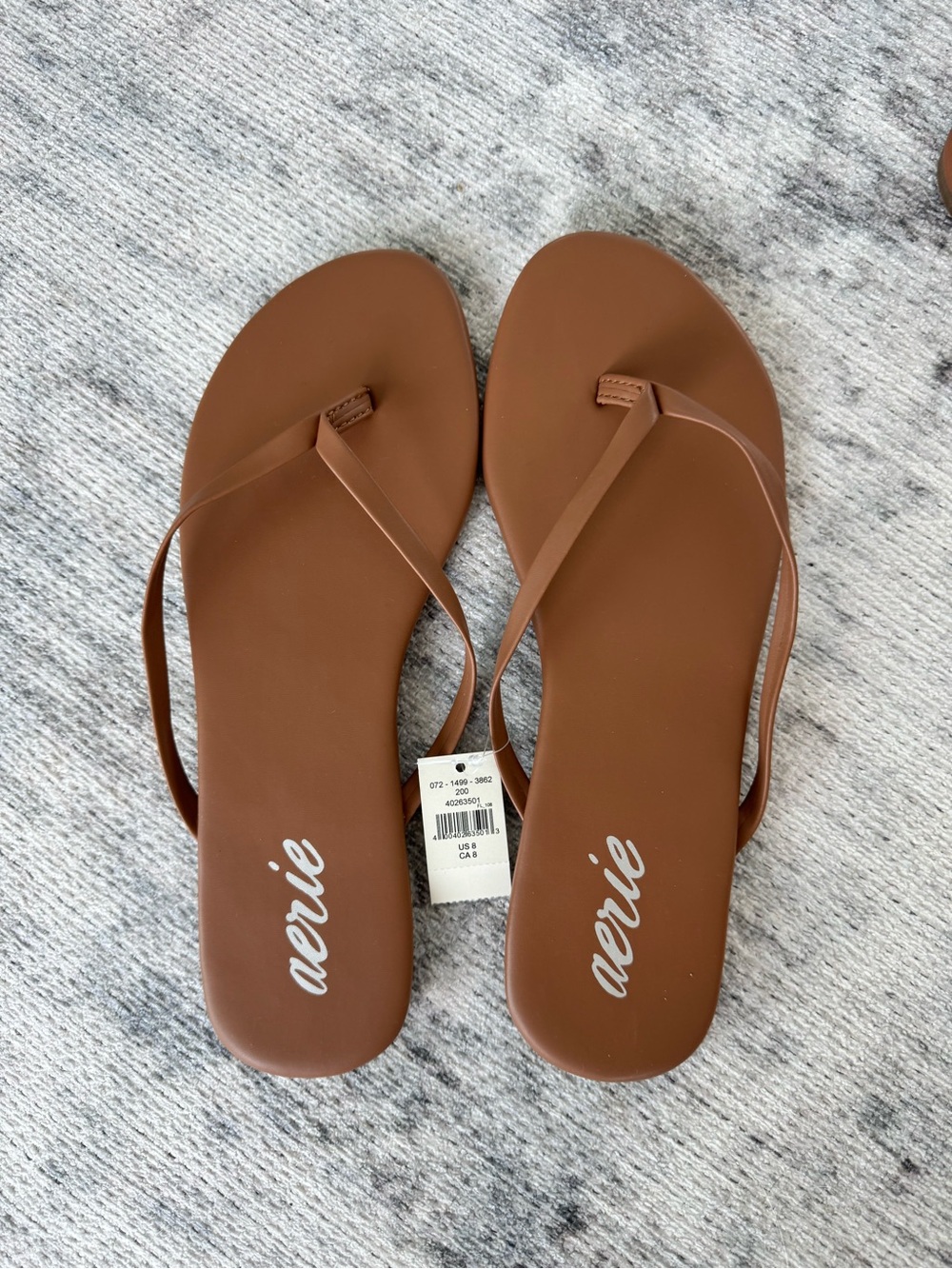 aerie Brown Slim Strap Flip Flop Sandals faux leather